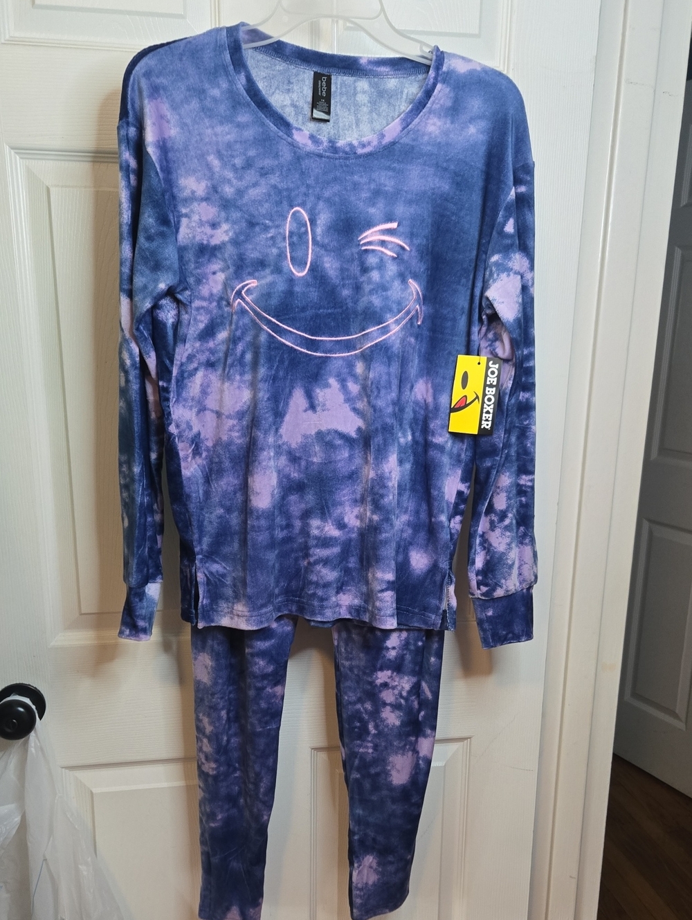 Joe Boxer Purple Tie-Dye Smiley Pajama Set with Pink Graphic